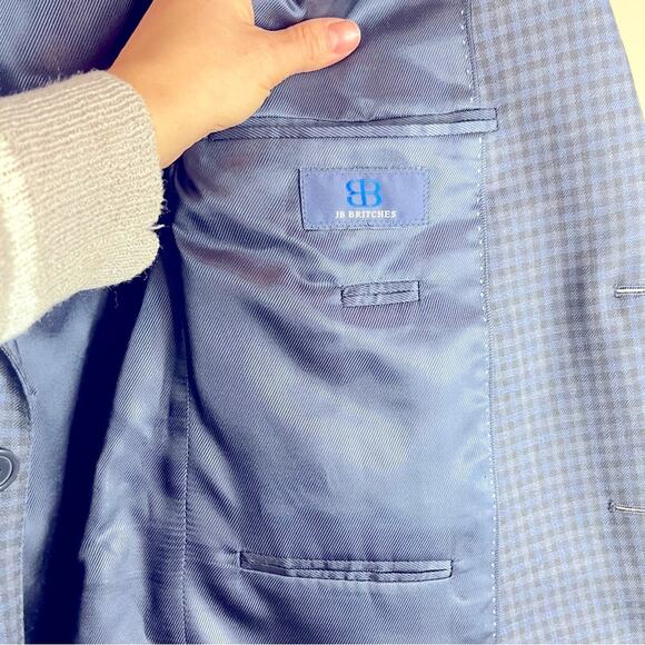 JB Britches | Logan Blue Check Suit Coat Blazer 100% Wool Classic Fit Size 40S - Picture 7 of 9